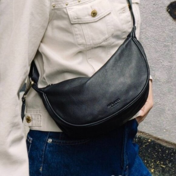 Born Leather Hobo Bag Retro-Insprd Crescent Shape Black Adjustable Crossbody NEW - Picture 1 of 8
